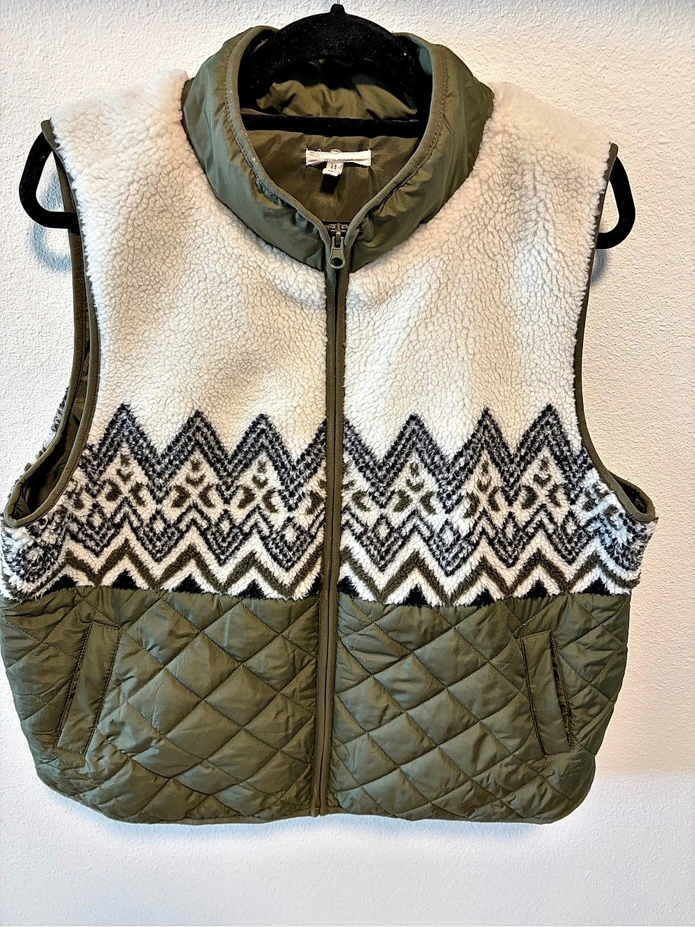 Maurices Quilted & Fleece Vest - Olive Green & Off-White - 1X